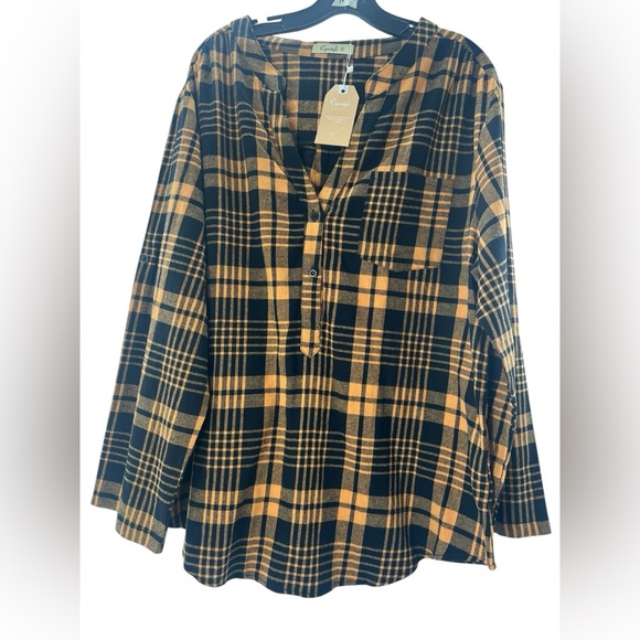 NWY Cato Black and Gold Plaid Fleece Long Sleeve Blouse 2X - Picture 2 of 5